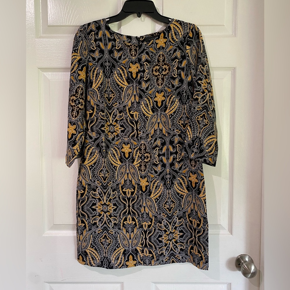 Tahari Black Mustard Paisley Sheath Dress Womens Size 6 Career Wear Business